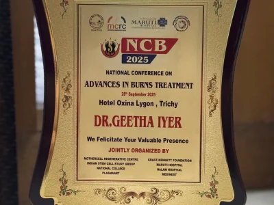 Dr Geetha Iyer 17 Dr Geetha Iyer honoured at the National Conference on Advances in Burns Treatment 2025 in Trichy