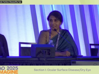 Dr Geetha Iyer 27 Dr Geetha Iyer speaking at AAO 2025 on ocular surface disease and dry eye as part of the Cornea Subspecialty Day programme